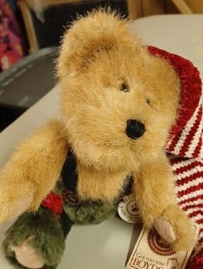 Boyds Bears Tan Plush Bear with Red and Green Holiday Outfit